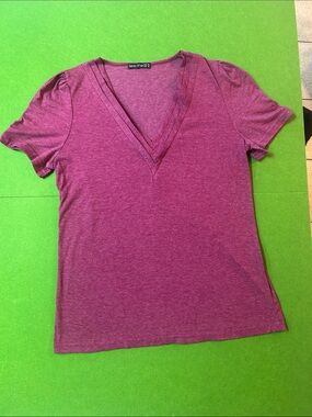 Agnes Urban Short Sleeve Layered V-Neck Tee Raspberry Boho Smart Casual Soft